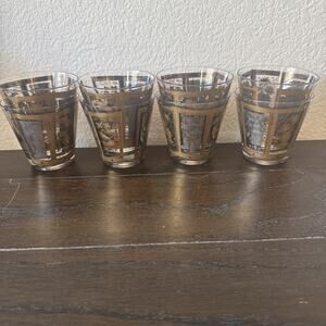 Vintage Culver Cocktail Rocks Glasses 22k Gold 1970's Set of 8